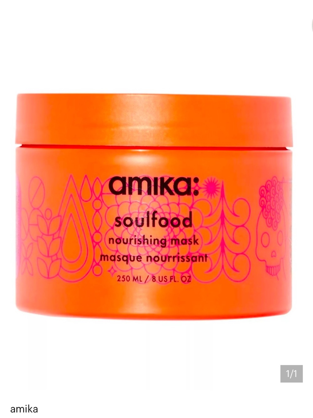 amika Soulfood Nourishing Mask - Bright Orange with Pink Graphics